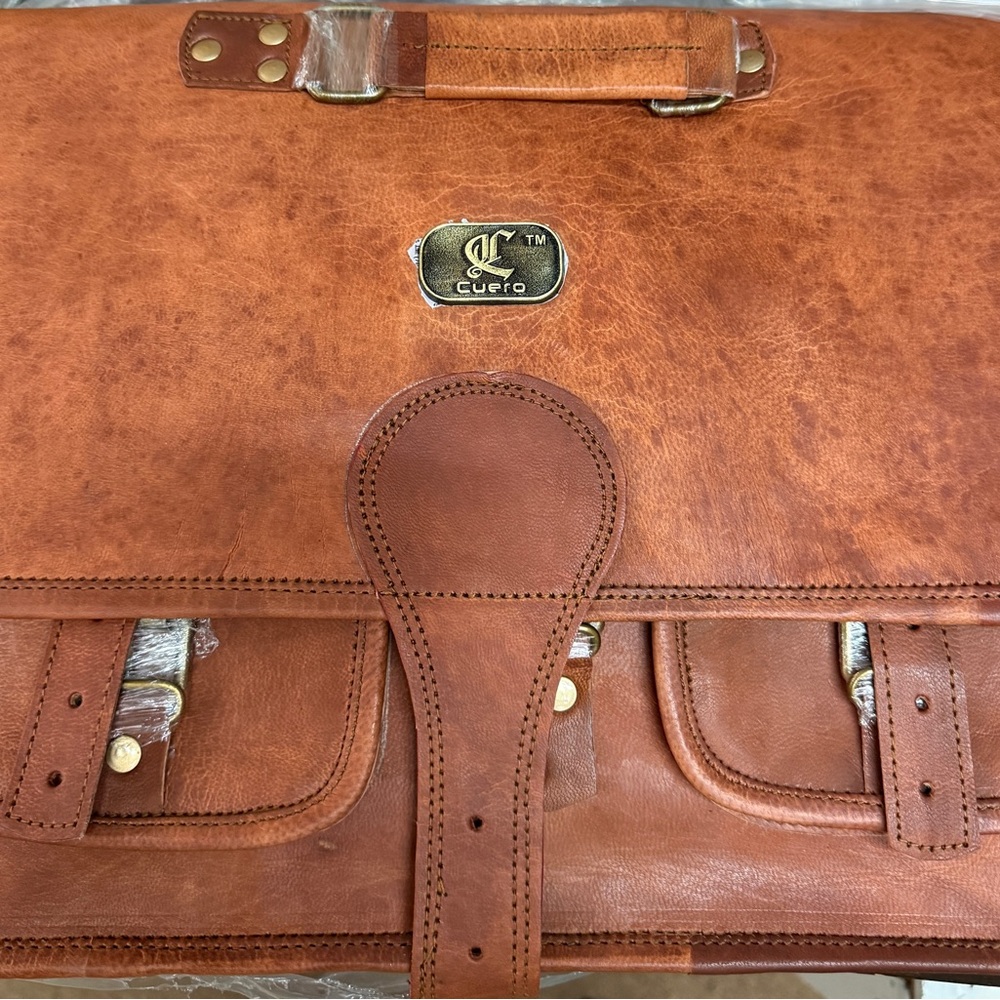 Vintage Cuervo Leather Laptop Briefcase in Tan Brown